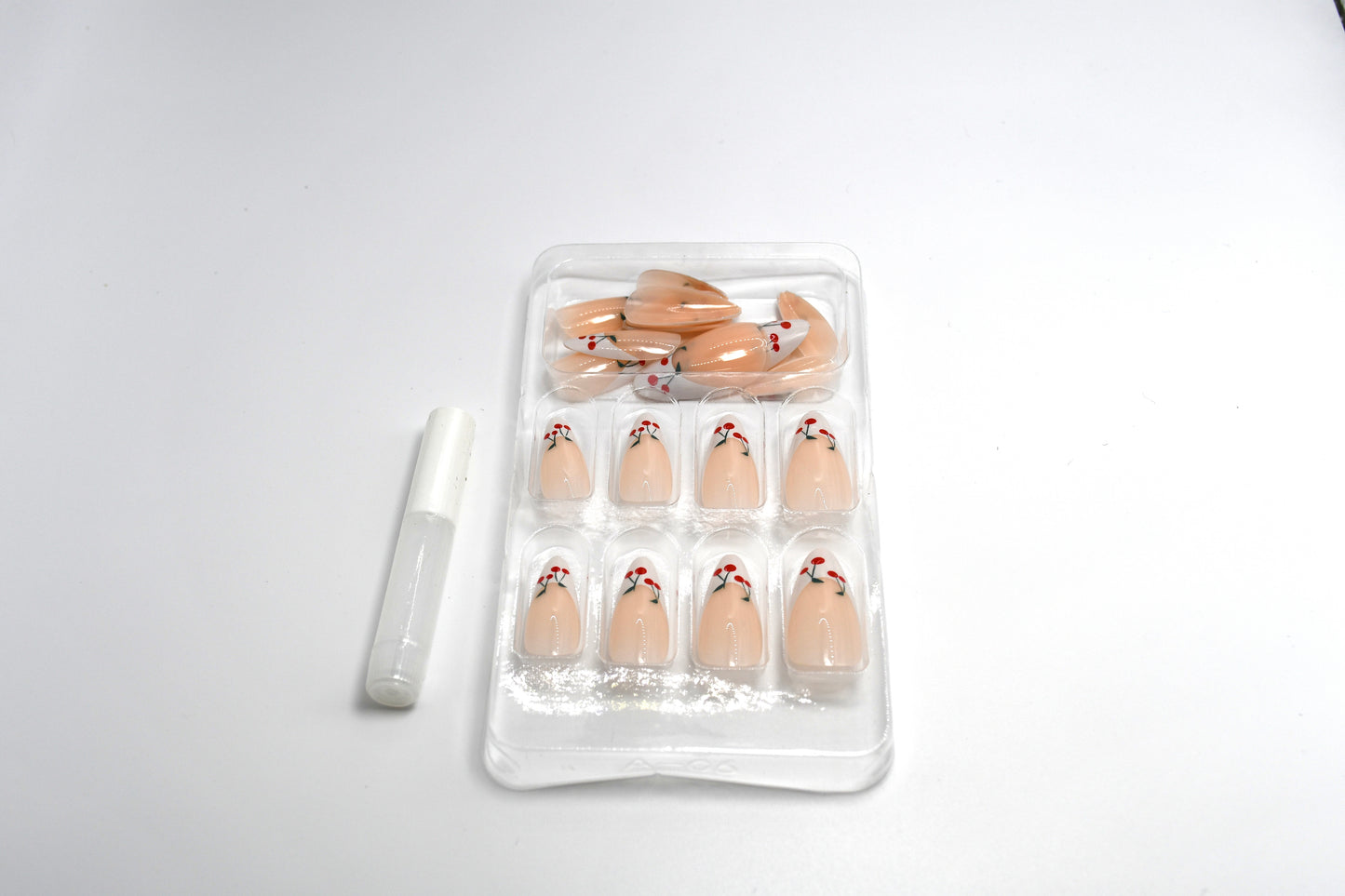 White French Tip Cherry Accents