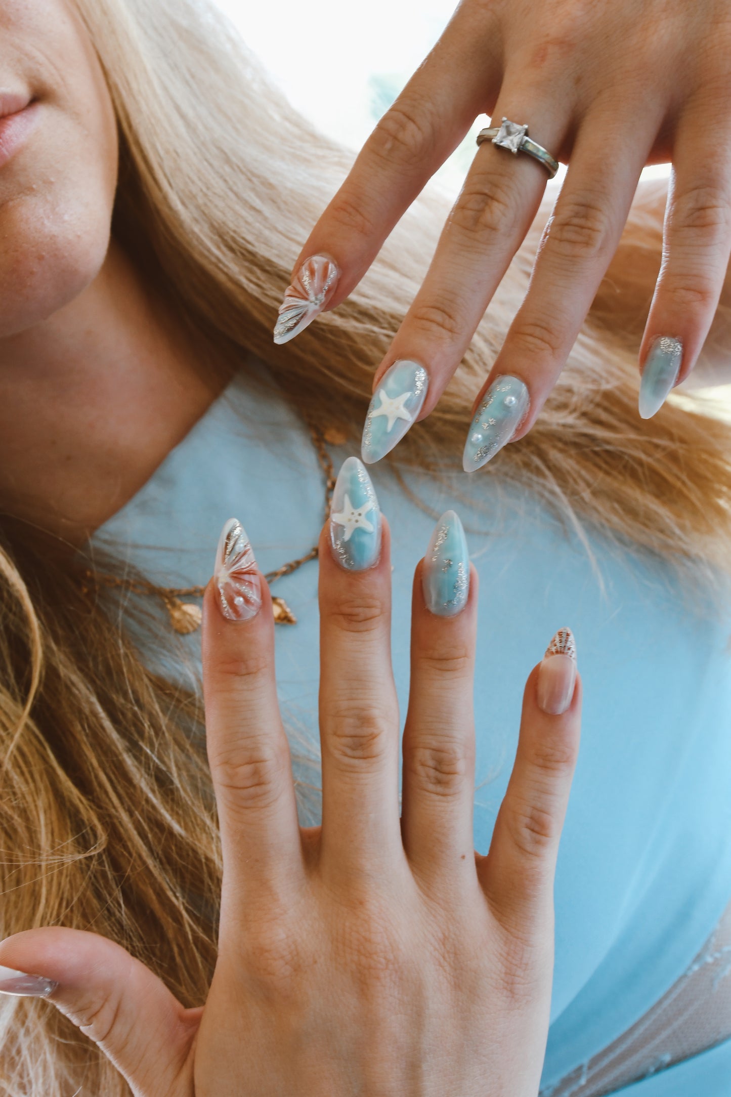 Blue sea press on nails