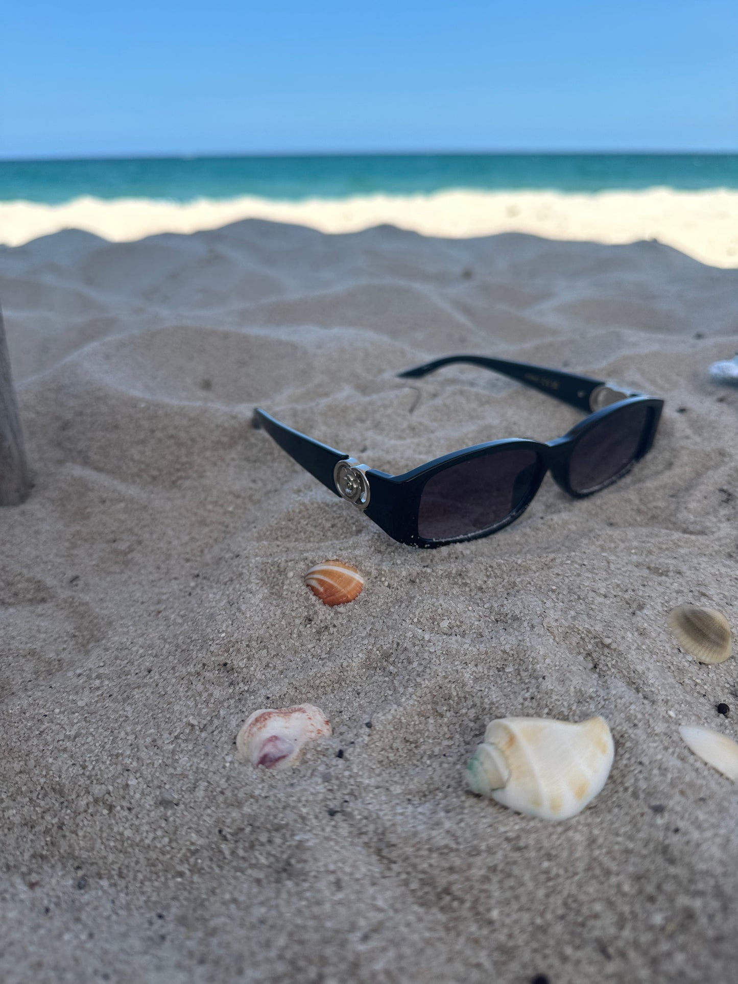 Two Ring Silver Flower Hinge Black Sunglasses