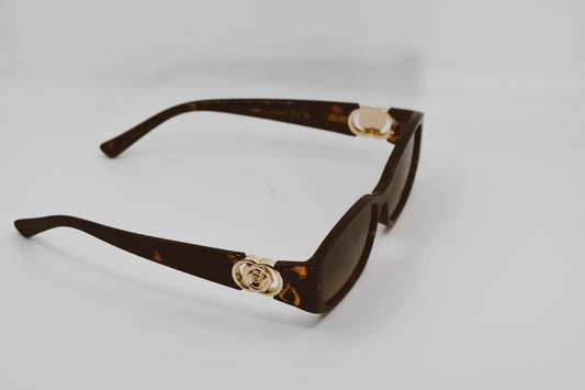Two Ring Flower Hinge Brown Color Block Sunglasses