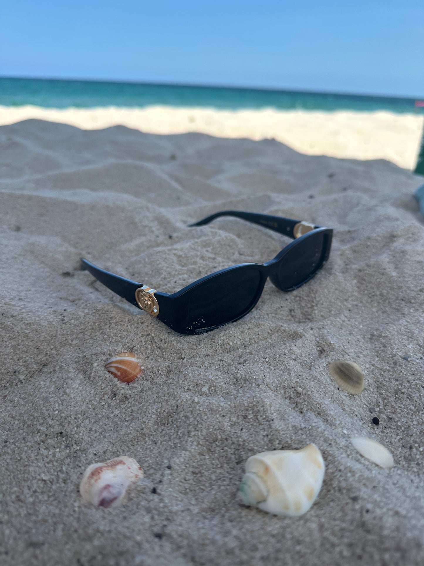 Two Ring Golden Flower Hing Black Sunglasses