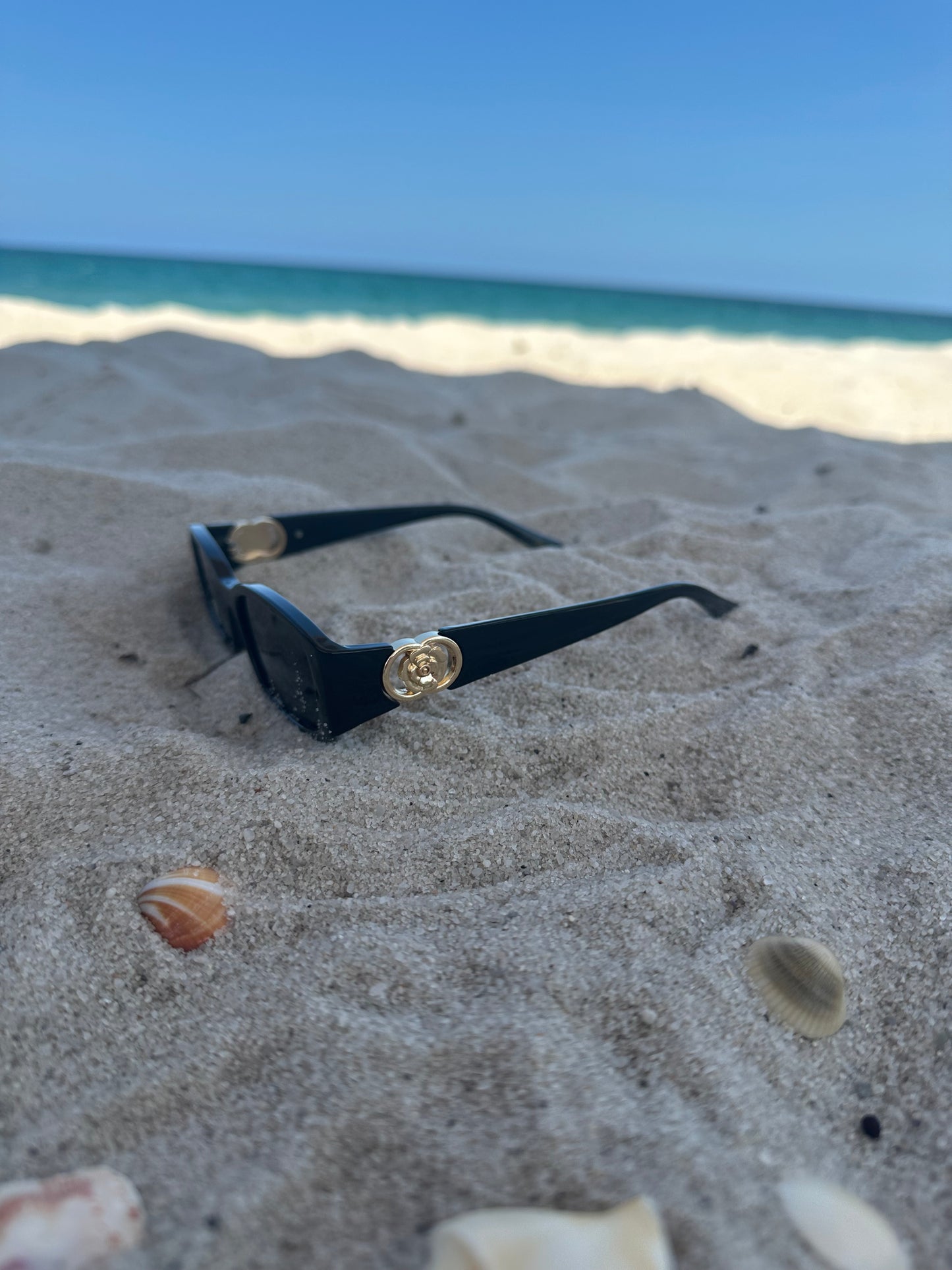 Two Ring Golden Flower Hing Black Sunglasses