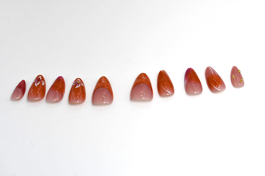 3D Orange Short Nails, Accents