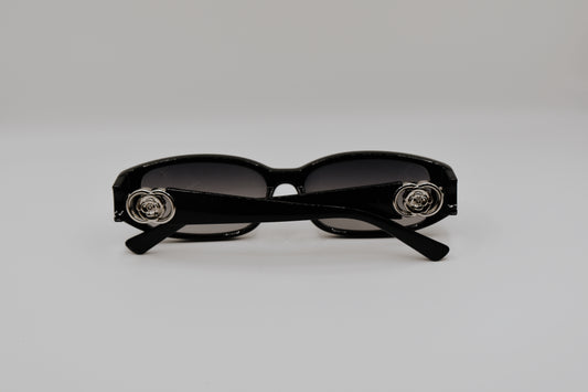 Two Ring Silver Flower Hinge Black Sunglasses