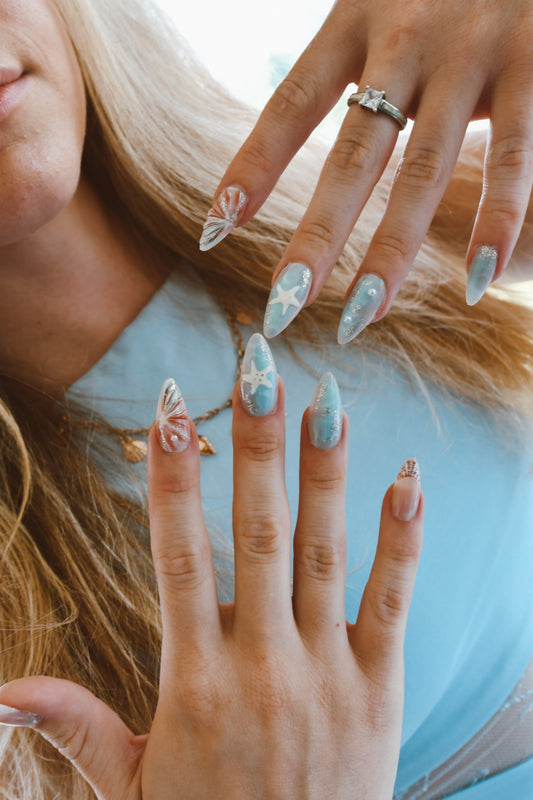 Blue sea press on nails